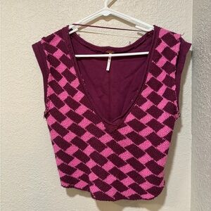 Free People Pink and Burgundy Checkered Crop Top